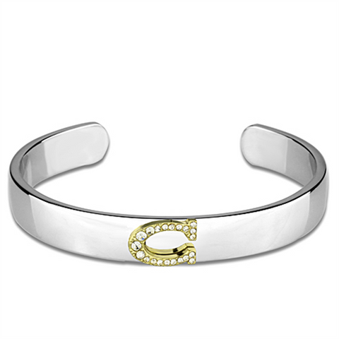 LO3613 - White Metal Bangle Reverse Two-Tone Women Top Grade Crystal Clear