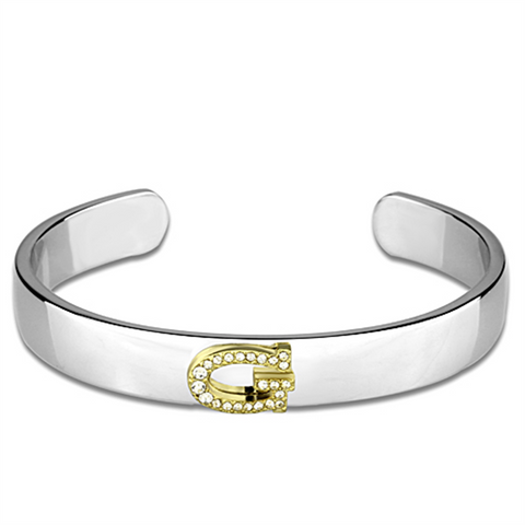 LO3617 - White Metal Bangle Reverse Two-Tone Women Top Grade Crystal Clear