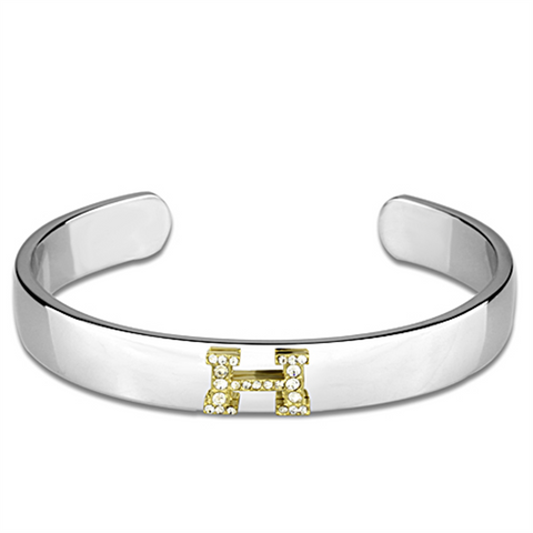 LO3618 - White Metal Bangle Reverse Two-Tone Women Top Grade Crystal Clear