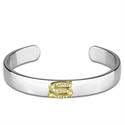 LO3629 - White Metal Bangle Reverse Two-Tone Women Top Grade Crystal Clear