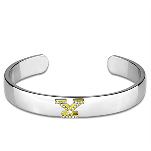 LO3635 - White Metal Bangle Reverse Two-Tone Women Top Grade Crystal Clear