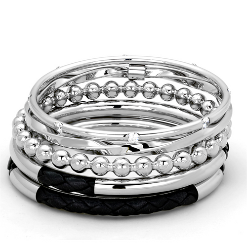 LO3640 - Stainless Steel Bangle High polished (no plating) Women AAA Grade CZ Clear