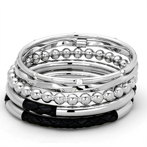 LO3640 - Stainless Steel Bangle High polished (no plating) Women AAA Grade CZ Clear