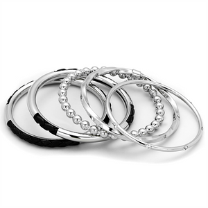 LO3640 - Stainless Steel Bangle High polished (no plating) Women AAA Grade CZ Clear