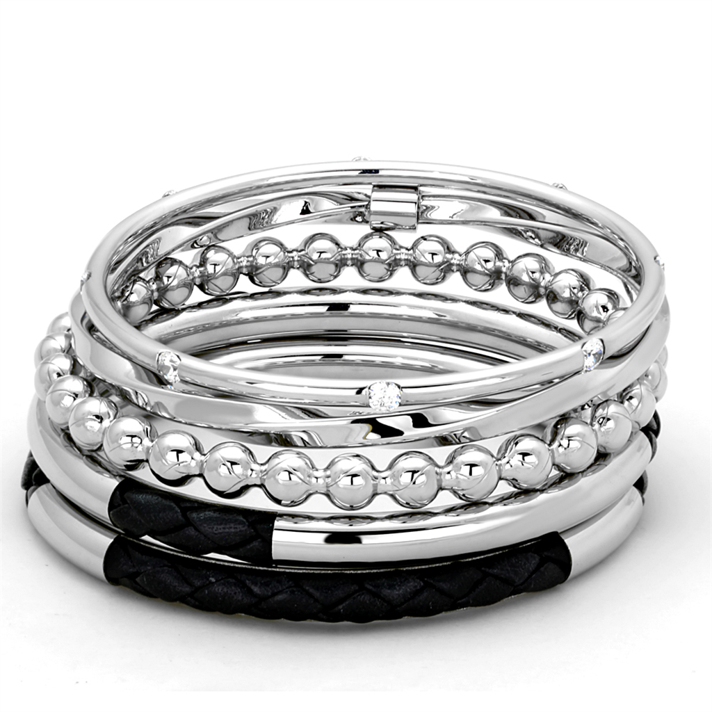LO3640 - Stainless Steel Bangle High polished (no plating) Women AAA Grade CZ Clear