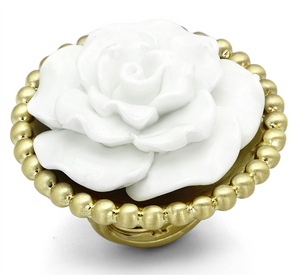 LO3660 - Brass Ring Gold & Brush Women Synthetic White