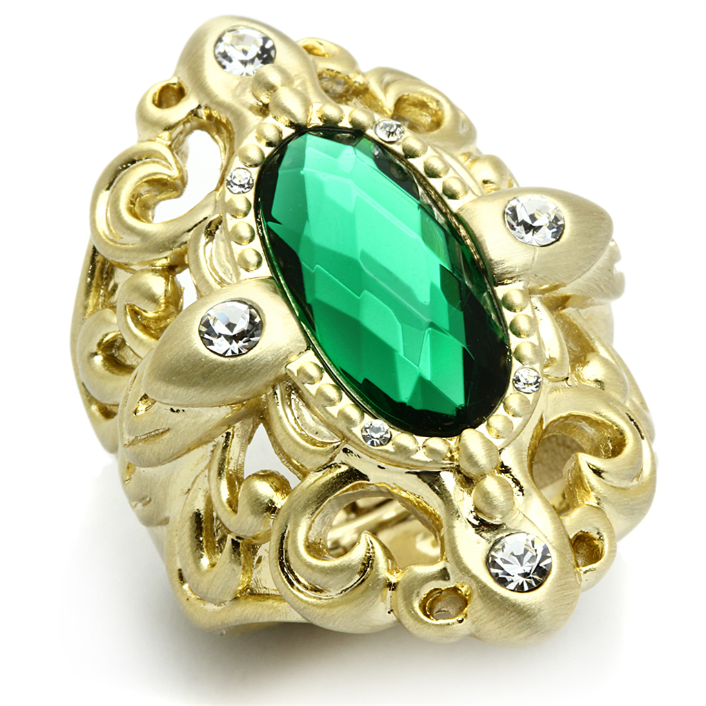 LO3665 - Brass Ring Gold & Brush Women Synthetic Emerald