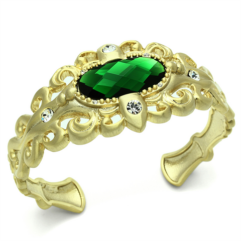 LO3666 - Brass Bangle Gold & Brush Women Synthetic Emerald