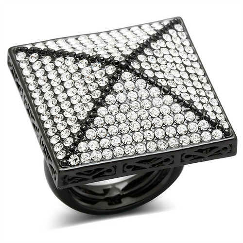 LO3696 - Brass Ring TIN Cobalt Black Women Top Grade Crystal Clear