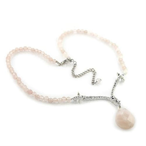 LO370 - Brass Chain Pendant Silver Women Precious Stone Light Rose