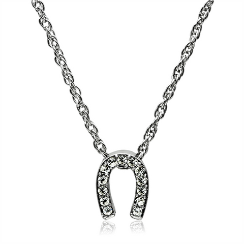 LO3719 - Brass Chain Pendant Rhodium Women Top Grade Crystal Clear