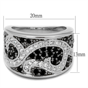 LO3739 - Brass Ring Rhodium + Ruthenium Women AAA Grade CZ Black Diamond