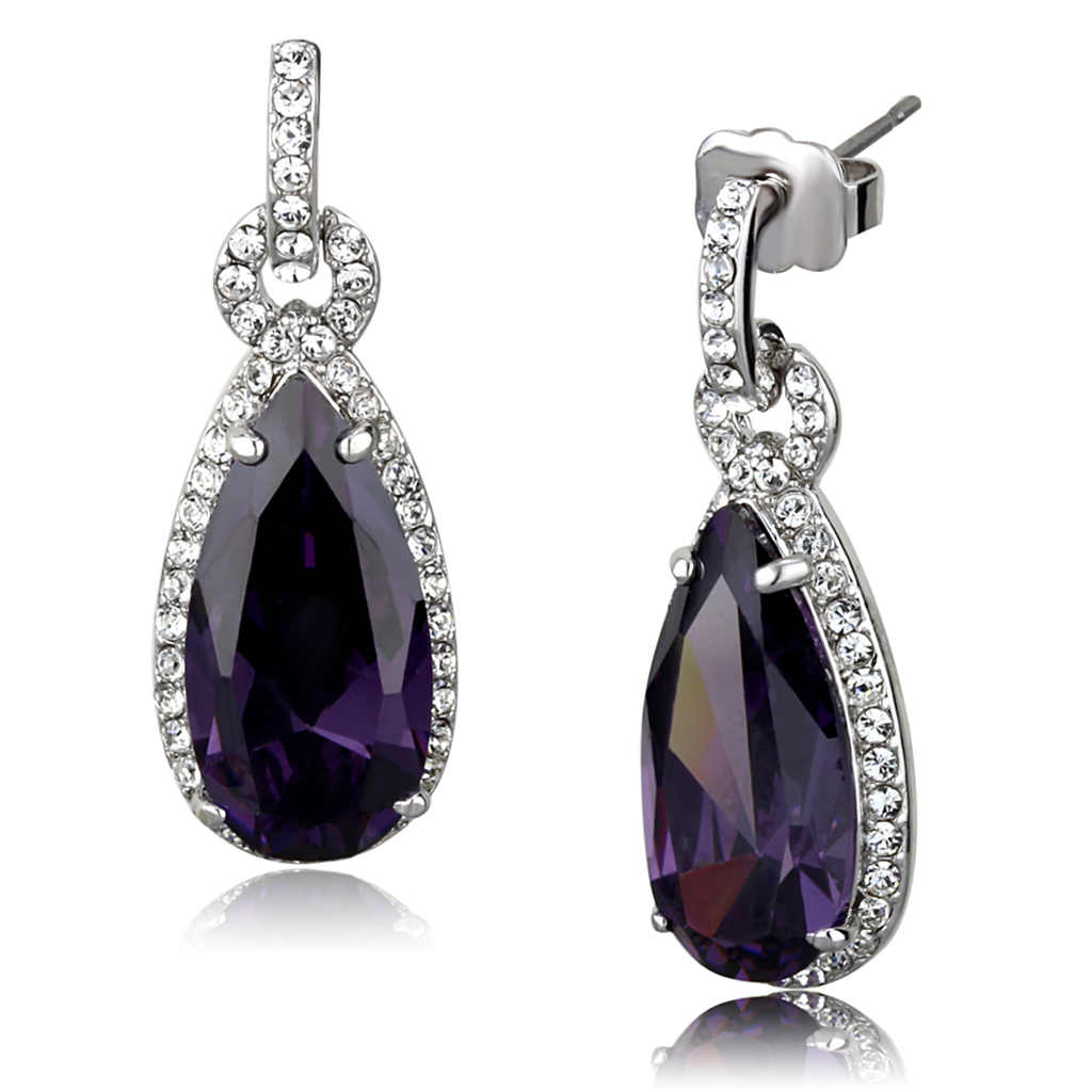 LO3756 - Brass Earrings Rhodium Women AAA Grade CZ Amethyst
