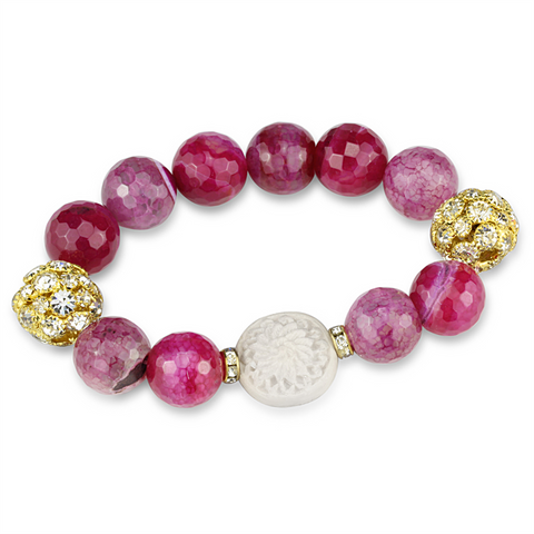 LO3782 - Brass Bracelet Gold Women Synthetic Fuchsia