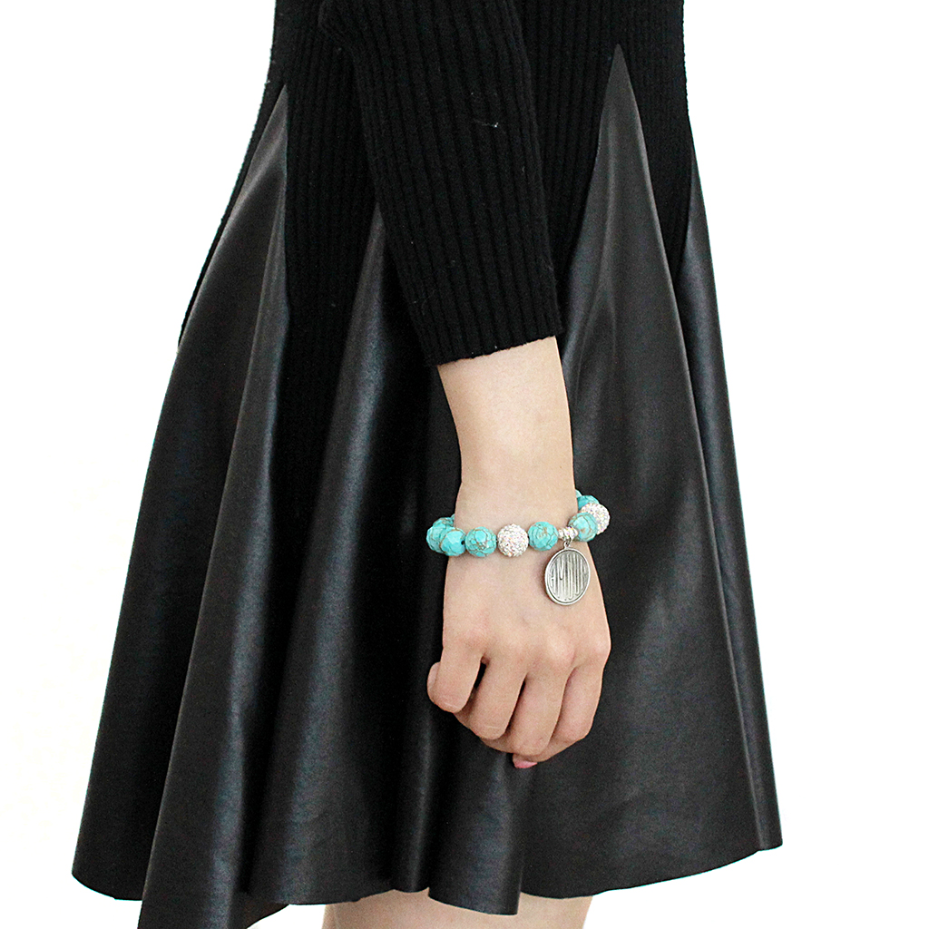LO3784 - White Metal Bracelet Antique Silver Women Synthetic Turquoise