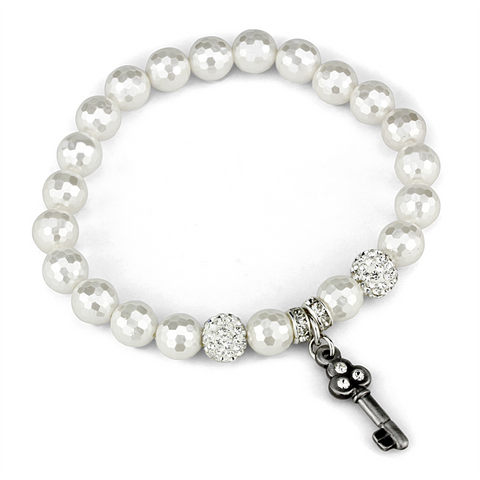 LO3797 - Brass Bracelet Antique Silver Women Synthetic White