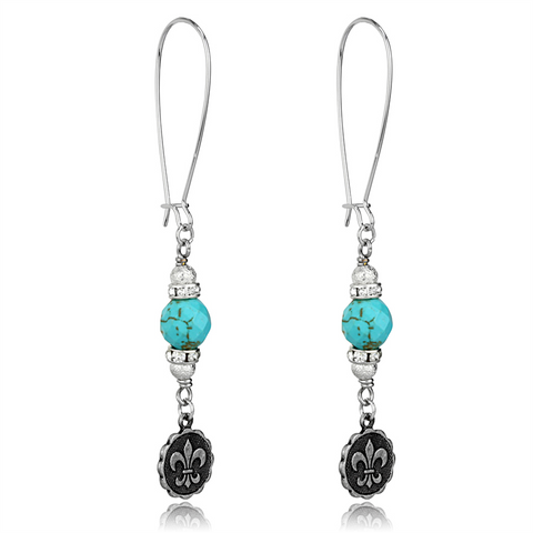 LO3807 - White Metal Earrings Antique Silver Women Synthetic Turquoise