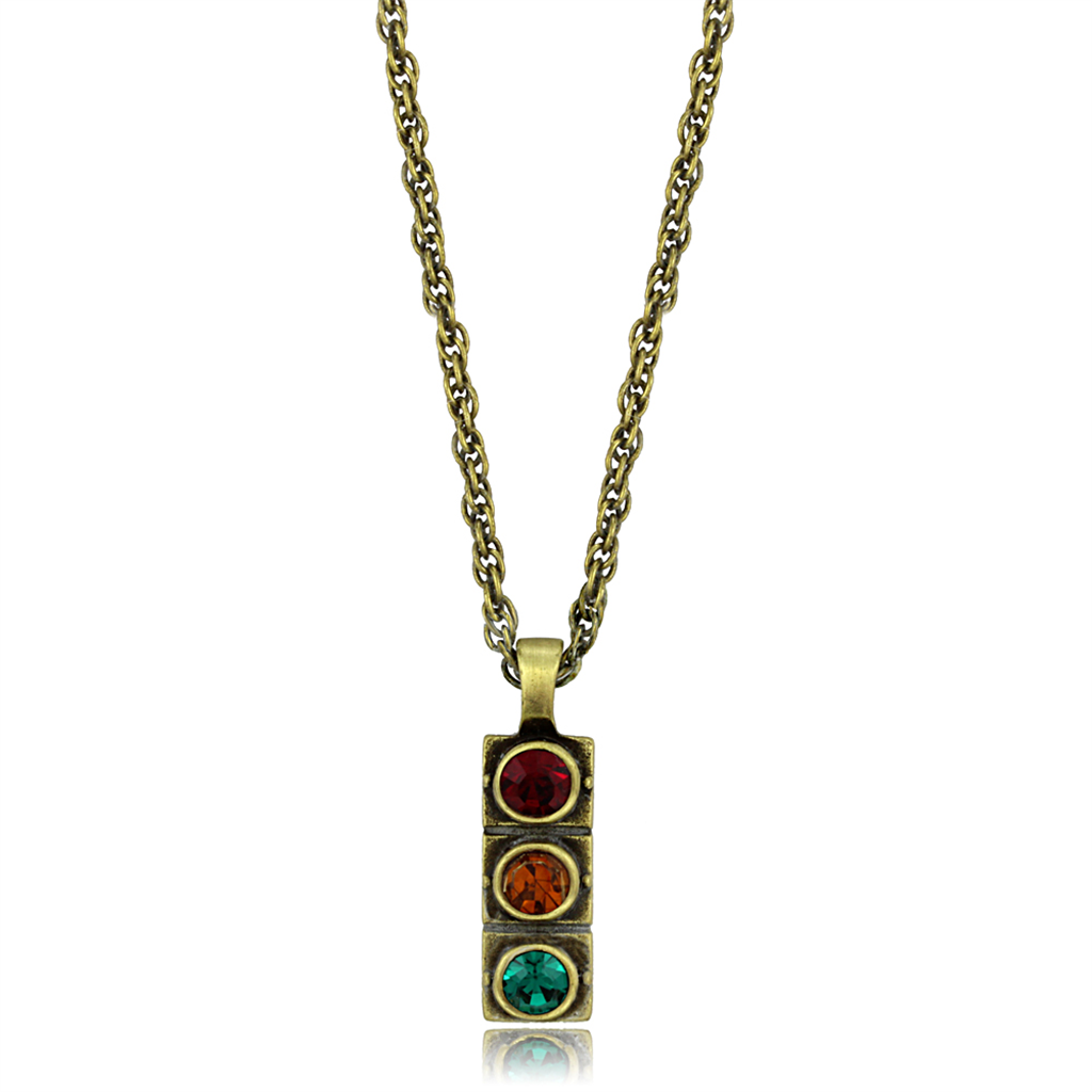 LO3836 - Brass Chain Pendant Antique Copper Women Top Grade Crystal Multi Color