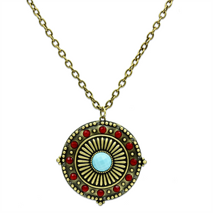 LO3838 - Brass Chain Pendant Antique Copper Women Synthetic Sea Blue