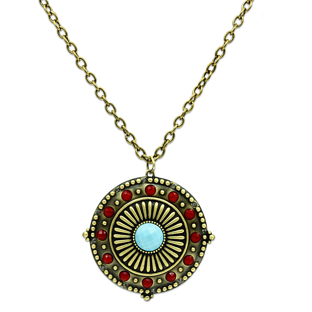 LO3838 - Brass Chain Pendant Antique Copper Women Synthetic Sea Blue