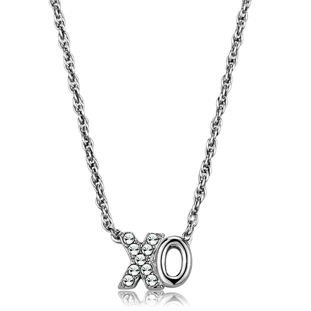 LO3845 - Brass Necklace Rhodium Women Top Grade Crystal Clear