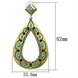 LO3850 - Brass Earrings Antique Copper Women Top Grade Crystal Turquoise