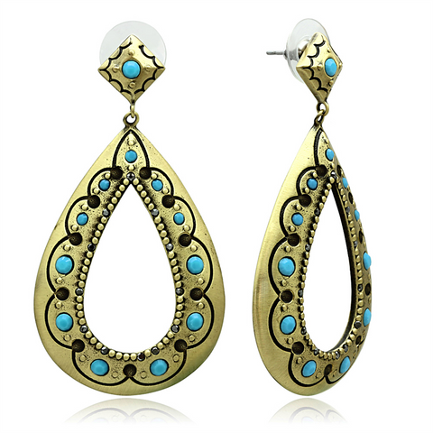 LO3850 - Brass Earrings Antique Copper Women Top Grade Crystal Turquoise