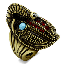 LO3887 - Antique Copper Brass Ring with Synthetic Synthetic Stone in Sea Blue
