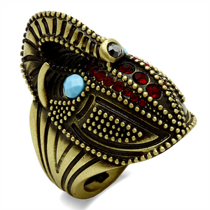 LO3887 - Antique Copper Brass Ring with Synthetic Synthetic Stone in Sea Blue