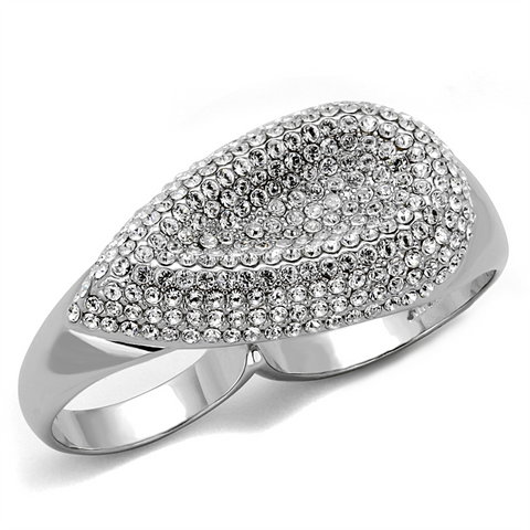 LO3913 - Brass Ring Rhodium Women Top Grade Crystal Clear