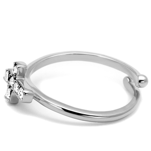 LO4043 - Rhodium Brass Ring with Top Grade Crystal  in Clear
