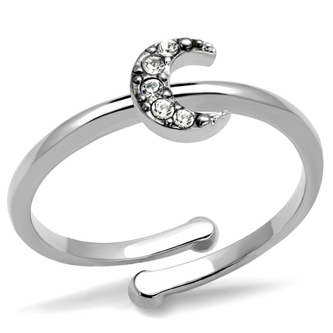 LO4045 - Brass Ring Rhodium Women Top Grade Crystal Clear