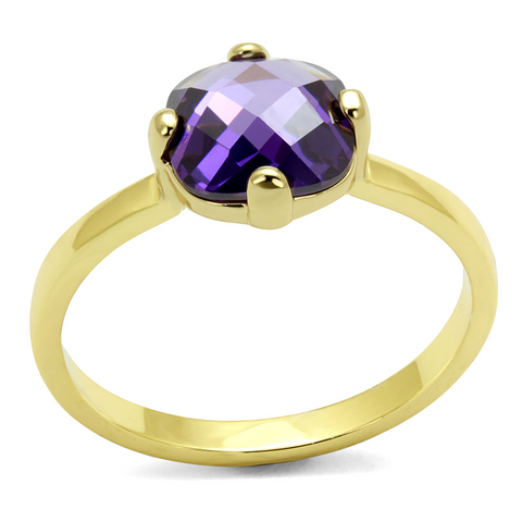 LO4076 - Flash Gold Brass Ring with AAA Grade CZ  in Amethyst