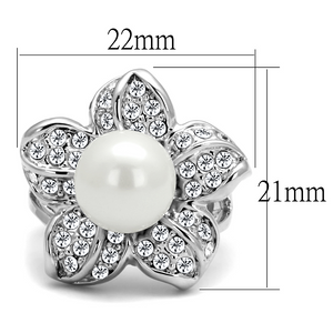 LO4088 - Brass Ring Rhodium Women Synthetic White