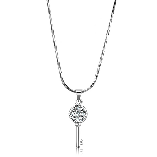LO4158 - Brass Chain Pendant Rhodium Women AAA Grade CZ Clear