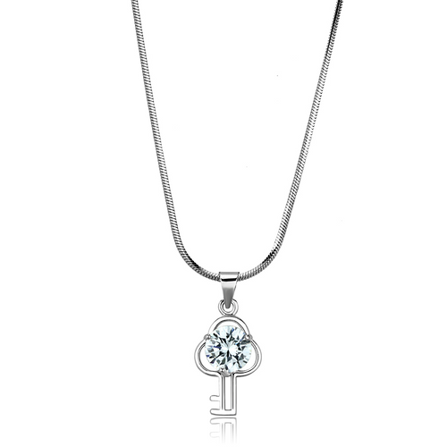 LO4161 - Brass Chain Pendant Rhodium Women AAA Grade CZ Clear