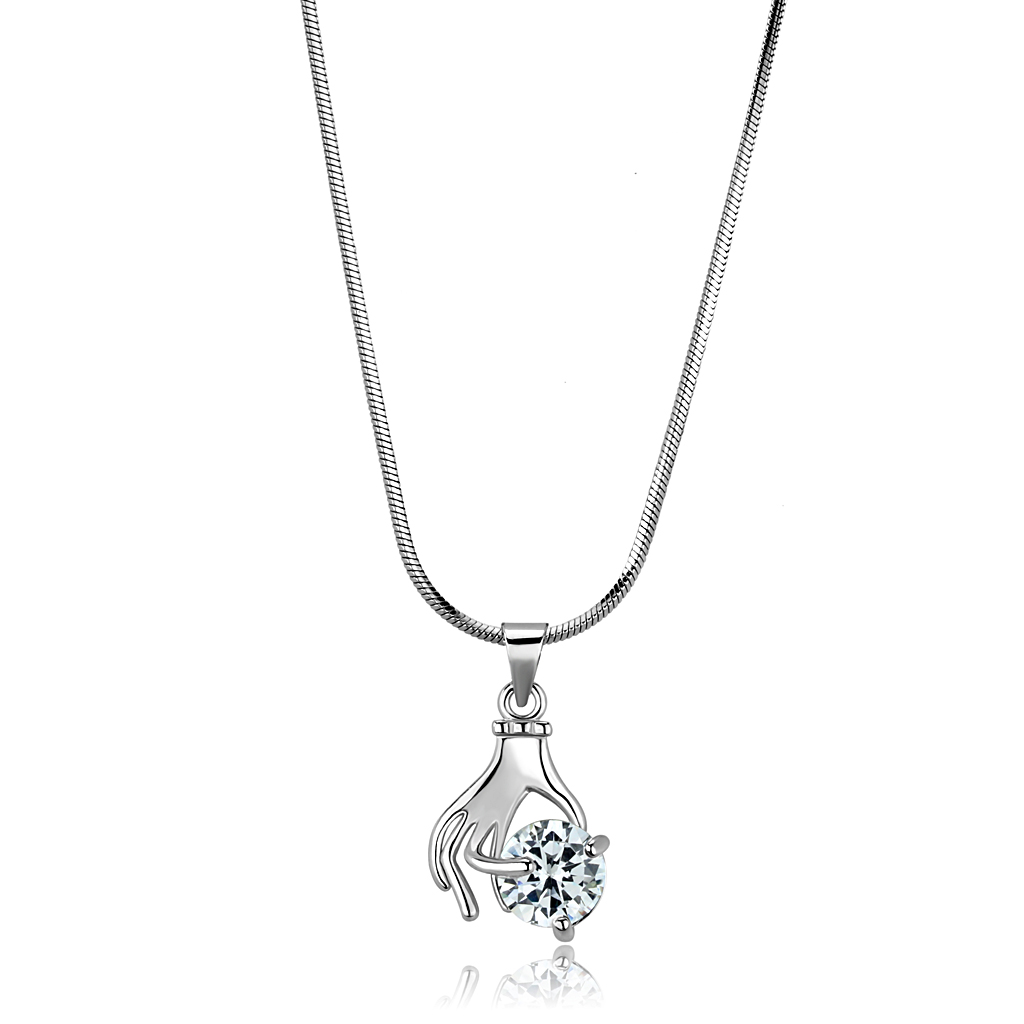 LO4163 - Brass Chain Pendant Rhodium Women AAA Grade CZ Clear