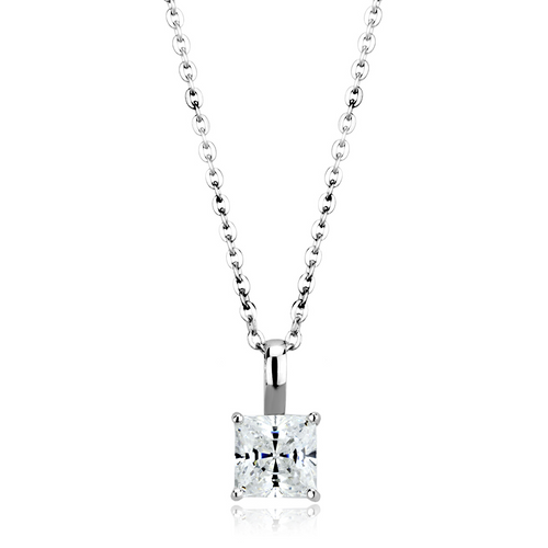 LO4174 - Brass Chain Pendant Rhodium Women AAA Grade CZ Clear