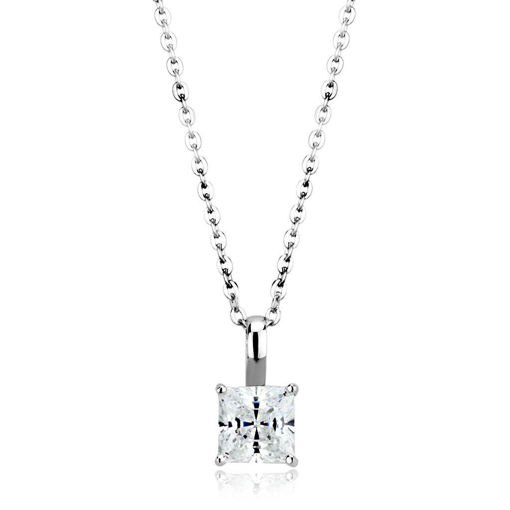 LO4174 - Brass Chain Pendant Rhodium Women AAA Grade CZ Clear
