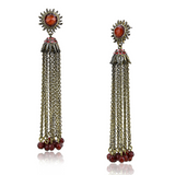 LO4197 - Brass Earrings Antique Copper Women Synthetic Garnet