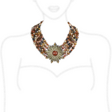 LO4210 - Antique Copper Brass Necklace with Synthetic Onyx in Garnet