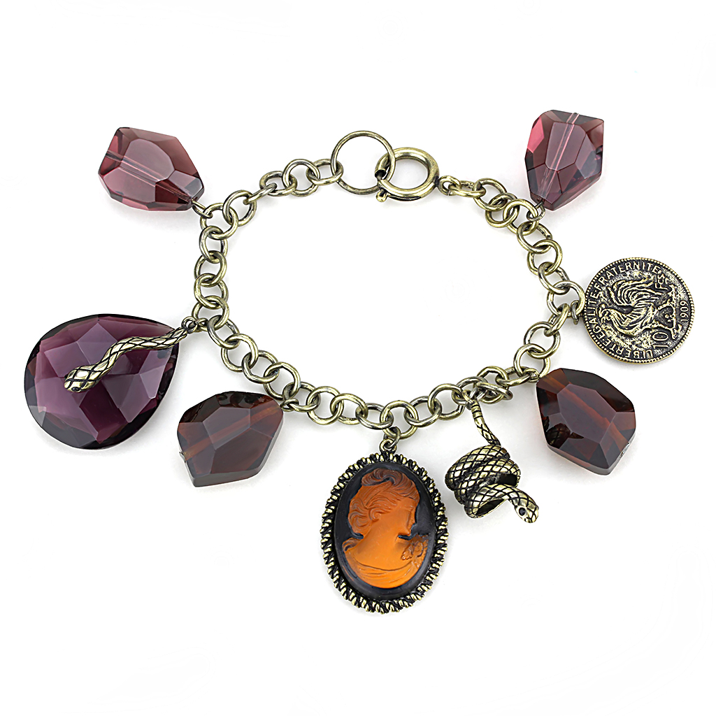 LO4223 - Brass Bracelet Antique Copper Women Synthetic Amethyst