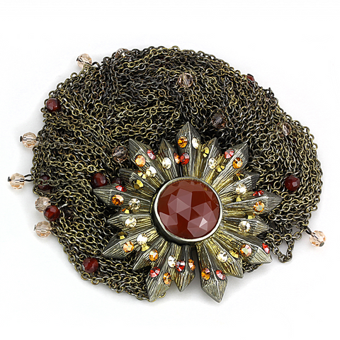 LO4224 - Brass Bracelet Antique Copper Women Synthetic Garnet