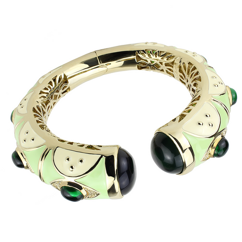 LO4267 - Brass Bangle Gold Women Synthetic Emerald