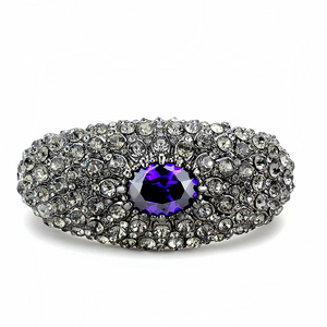 LO4275 - Brass Bangle TIN Cobalt Black Women AAA Grade CZ Tanzanite