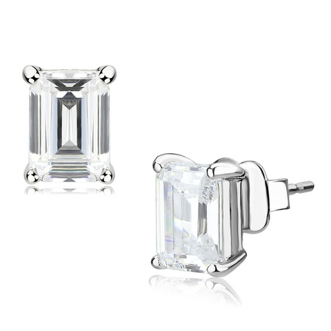 LO4633 - Brass Earrings Rhodium Unisex Cubic Clear
