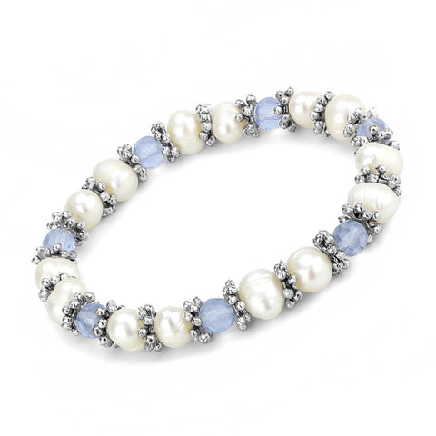 LO4652 - White Metal Bracelet Antique Silver Women Synthetic Sea Blue