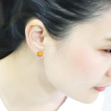 LO4676 - Brass Earrings Gold Women Epoxy Orange