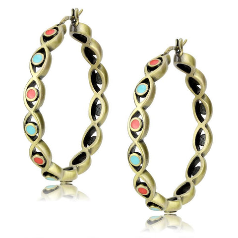 LO4679 - Brass Earrings Antique Silver Women Epoxy Multi Color