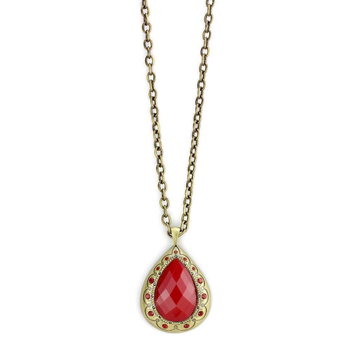 LO4686 - Antique Copper Brass Chain Pendant with Synthetic Synthetic Stone in Red Series